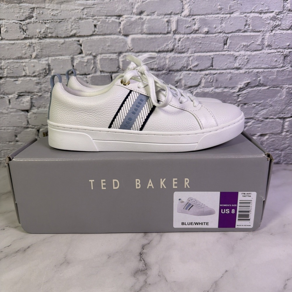 Ted Baker "Bailey Icon" Women's Classic Leather Tennis Shoe (Blue-White) Size 8